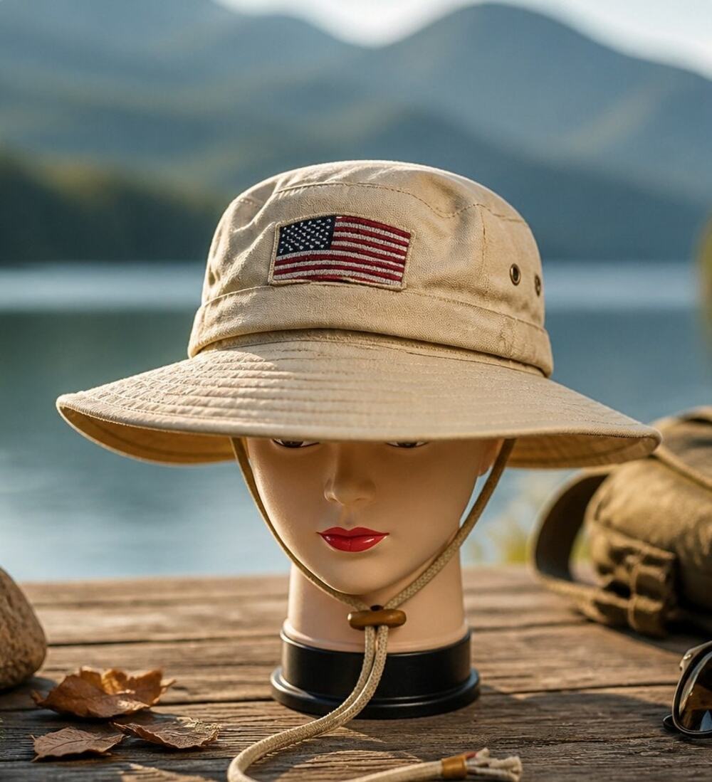 Dorfman Pacific Safari Hat Bald Head Island US Flag Large Khaki Floppy Sun Hat